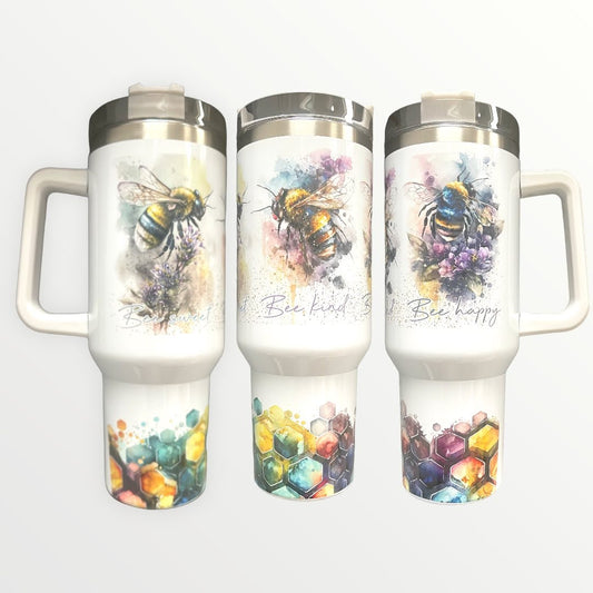 Bee Happy 40oz Quencher Tumbler Cup