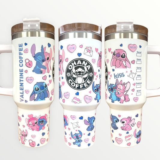 Stitch and Angel Valentine 30oz/40oz Quencher Tumbler with Optional Personalisation