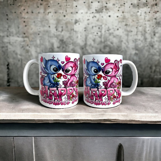 Stitch and Angel Valentine Mug With Optional Personalisation