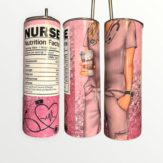 Key Worker NURSE Pink Scrubs 20/30oz Insulated Skinny Tumbler